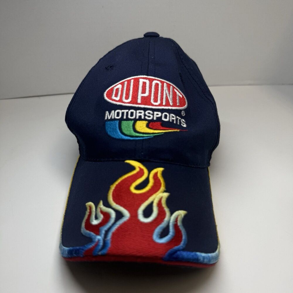 Vintage Jeff Gordon DuPont Motorsports NASCAR Baseball Cap Navy Flames Hat
